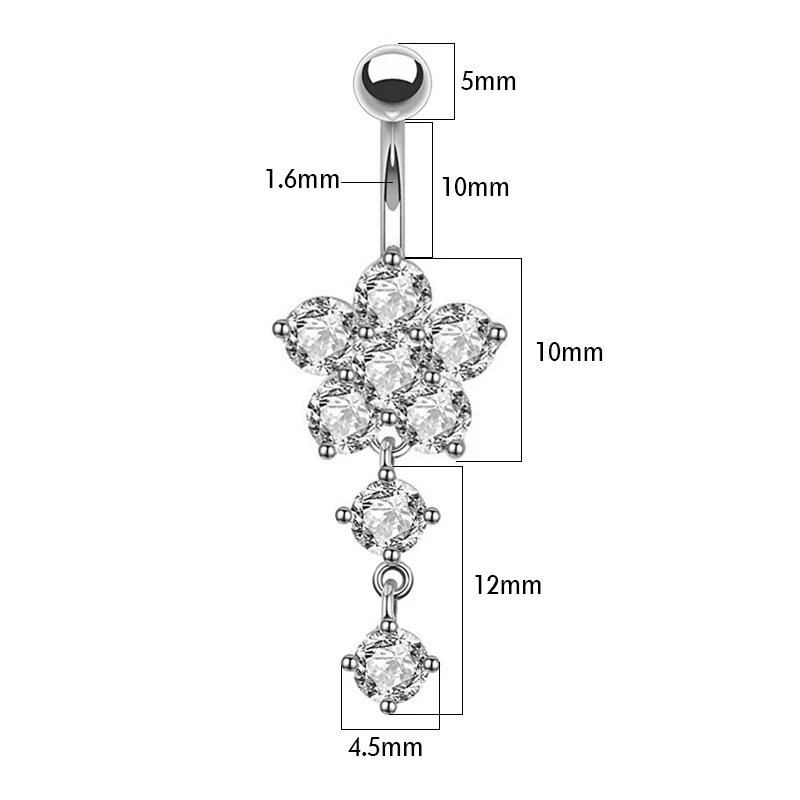1 шт. модное циркониевое ювелирное изделие цветок висячий пупок кольцо для пупка