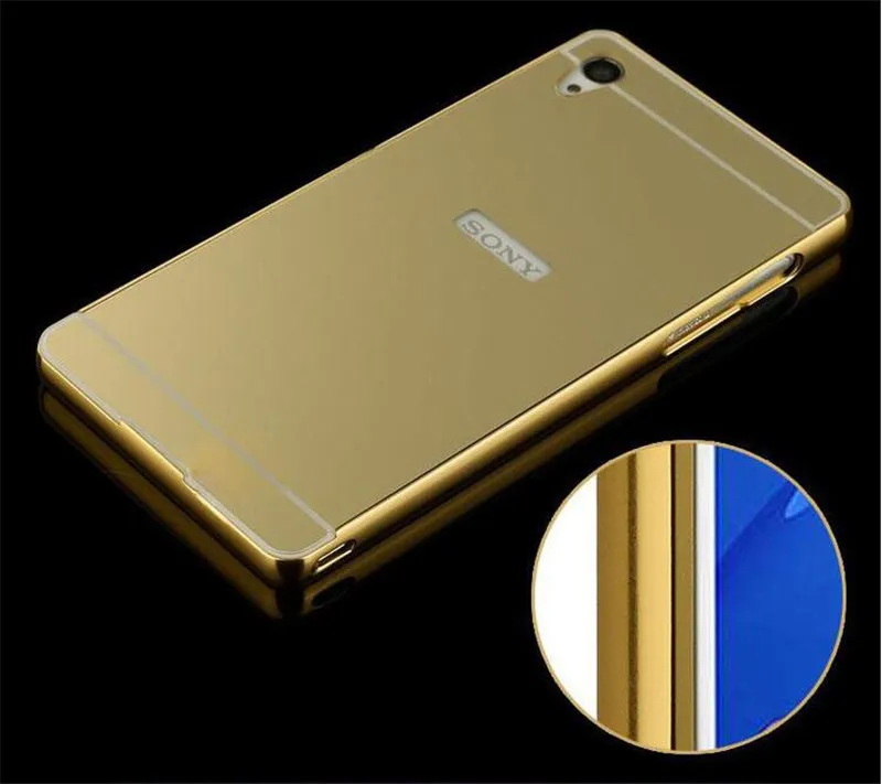 Z3 Luxury Golden Metal + Mirror Acrylic Back Case for Sony xperia T55T T55U Mobile Phone Cover Protective Cases Free Ship |