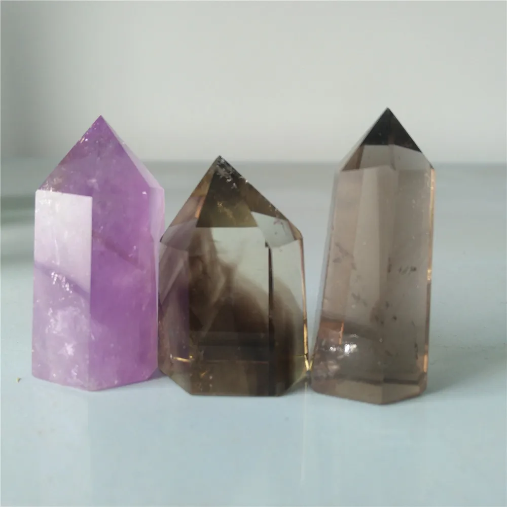 

3pcs Healing Crystal Quartz Wand Kit Amethyst Point Smoky Crystal Quartz Citrine Quartz Point For Decoration