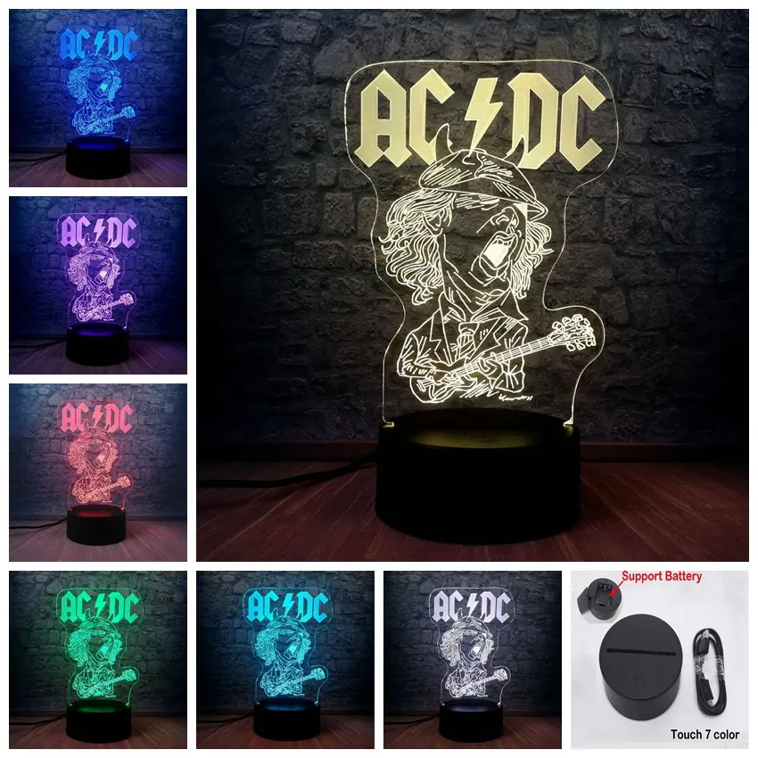 Ночная световая группа acdc Rocker Member 3D USB светодиодный светильник многоцветная атмосфера модные подарки для любителей музыки настольные украшения - Испускаемый цвет: Touch One 7 Color