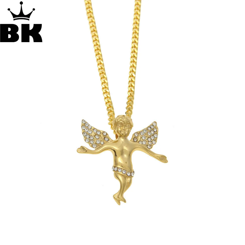 Мужская подвеска в стиле хип хоп Bling GOLG с микро ангелом золотая цепочка