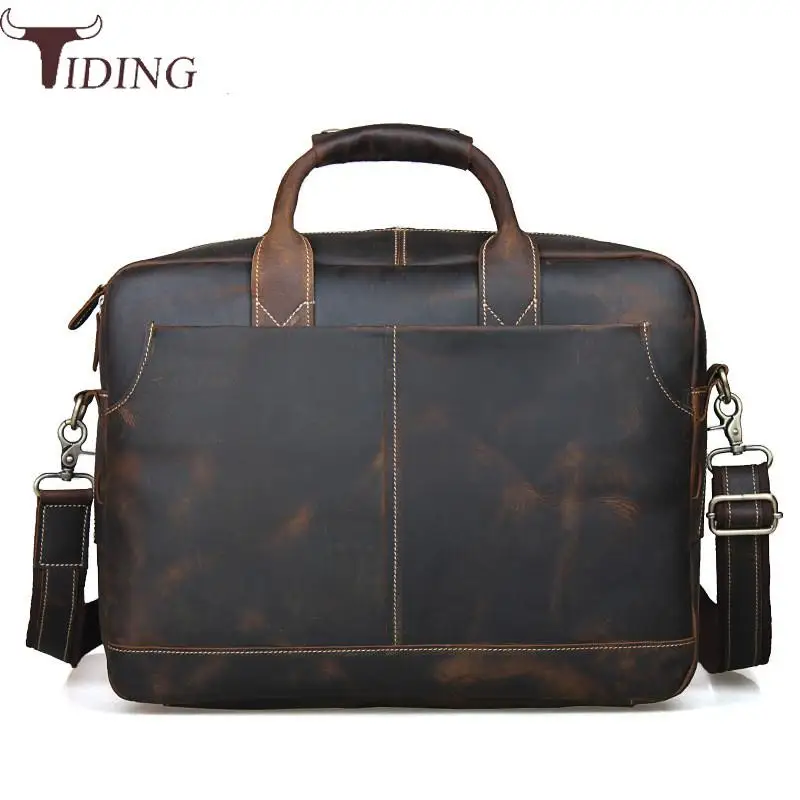 Tiding Luxury Designer Handmade Leather 14 Inch Laptop Briefcase Men Business Dress Office Bag Satchel Messenger Brown 1019 | Багаж и