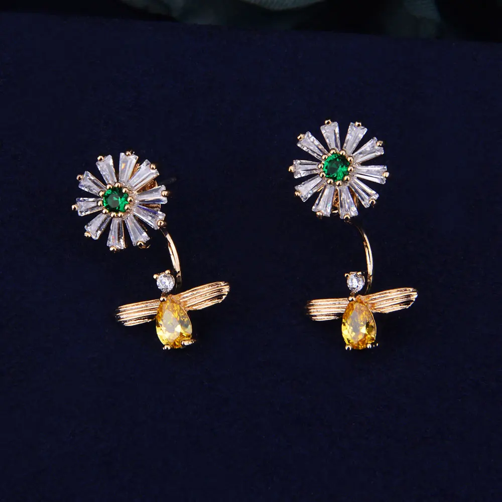 GODKI Bee Fly to Flower Micro Cubic Zirconia Pave Women Wedding Bridal Party Engagement Dress Earring | Украшения и аксессуары