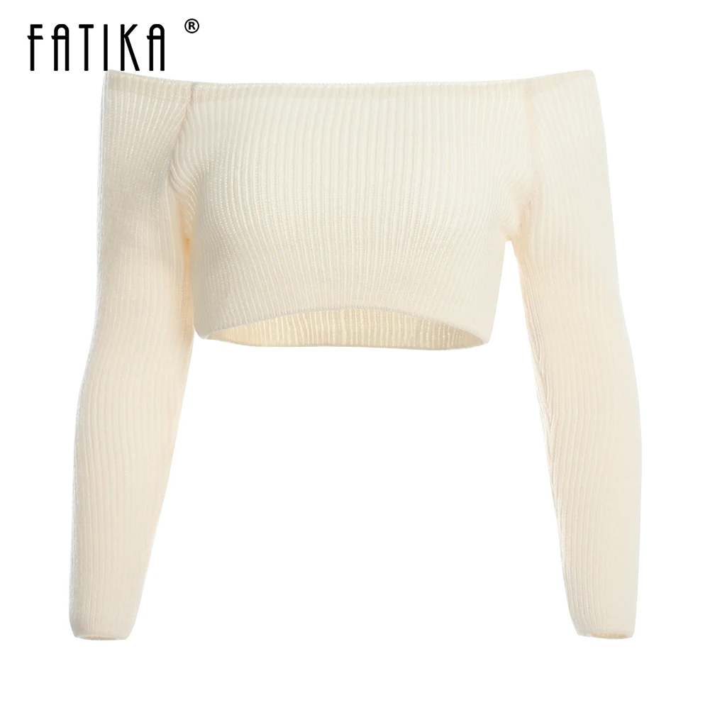 

Fatika Sweater Sexy Slash Neck Solid Short Sweaters Knitted Women's Clothing Short Backless Tops 2018 Spring Autumn