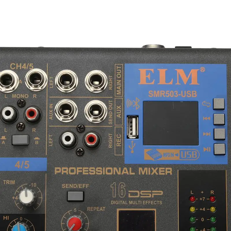 ELM 4 канальный цифровой DJ микшер с включающим в себя гарнитуру блютус и флеш-накопитель USB 48V Мощность микшерный пульт ЖК-дисплей Дисплей цифровой эффекты реверберации для аудио DJ караоке