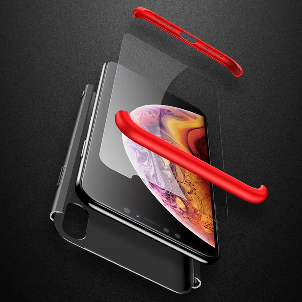 3in1 Full Coverage Protective Armor Case + Tempered Glass Screen Protector Anti Shock Hard Cover For iPhone 7 8 Plus X XR XS Max |