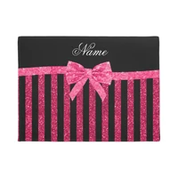 custom name pink glitter stripes glitter bow doormat home decoration entry non slip door mat rubber washable floor mat
