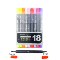 18 pcsbox water based brush tip round tip 12 color art marker pen for drawing writing school stationery office supply