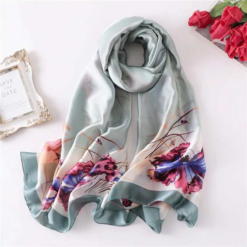 Женский Летний Тонкий шелковый шарф с принтом бабочки Роскошный бренд женский