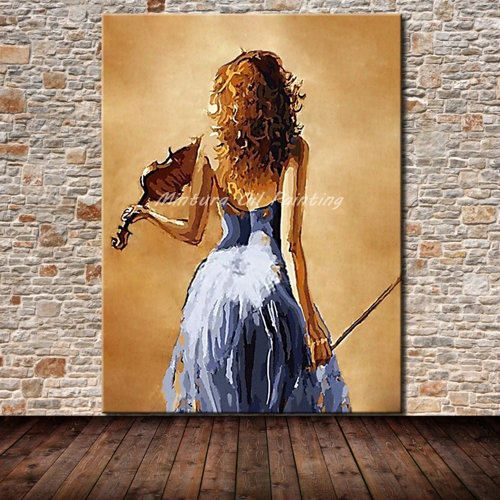 

Arthyx Paintings Frameless Picture Play The Violin Hand Painted Girl Wall Art Oil Painting on Canvas Home Decor For Living Room