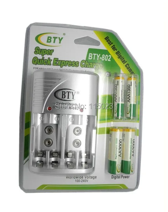 BTY 1,2 V AAA 4*800 mah AA1350 аккумуляторная Ni-MH батарея+ BTY-802 AA/AAA зарядное устройство