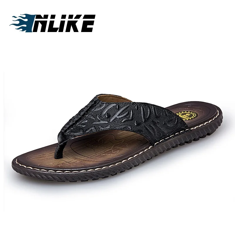 

New Arrival Summer Men Genuine Leather Flip Flops Big Size High Quality Beach Sandals Non-slip