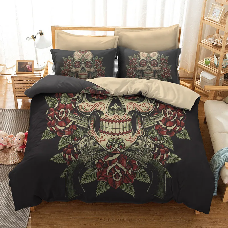 

Yi chu xin 3d sugar skull bedding sets cover queen size rose skull duvet cover set with pillowcase Bedclothes twin bedline