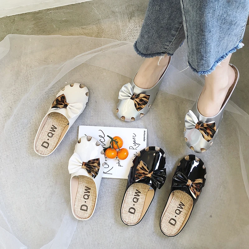 SAILING LU Silver Flat Slippers Women Mules Fashion Summer Shoes Woman Bow-knot Slides Slip On Ladies Casual Footwear XWT1863 | Обувь