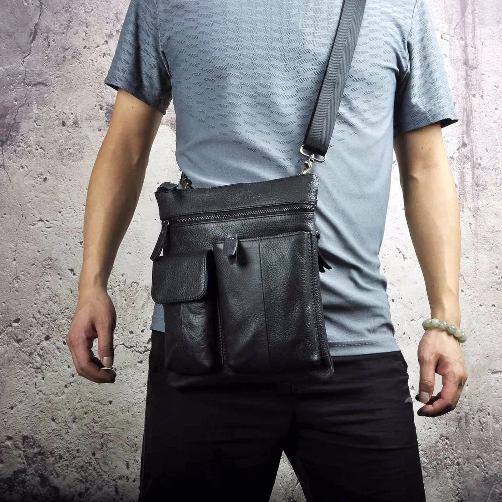 Оригинальная кожаная мужская дизайнерская сумка мессенджер через плечо