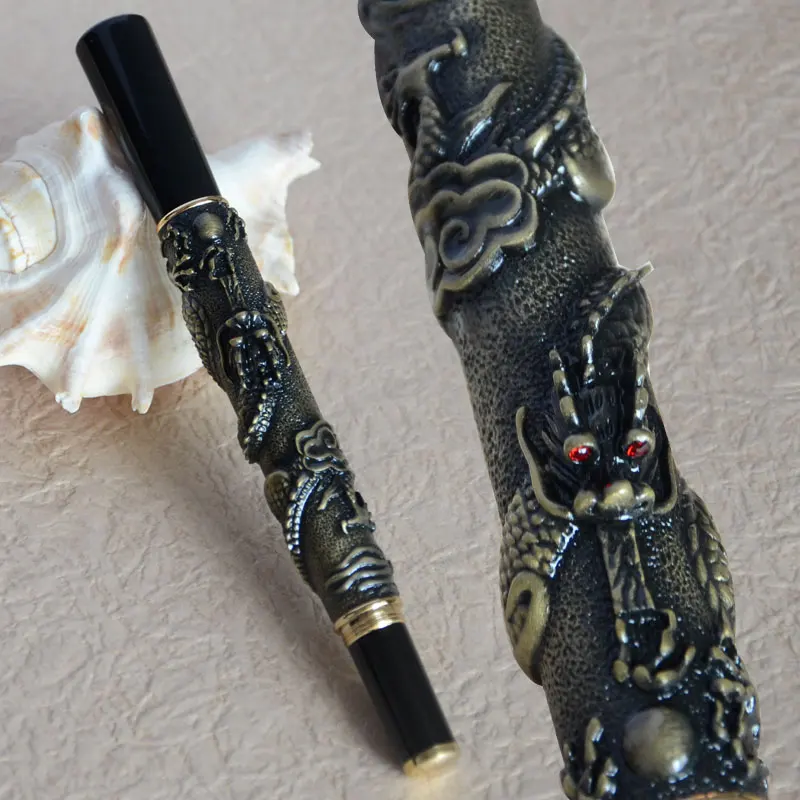 Роликовая шариковая ручка JINHAO 41 золотистая с драгоценным чеканка Хрустальная