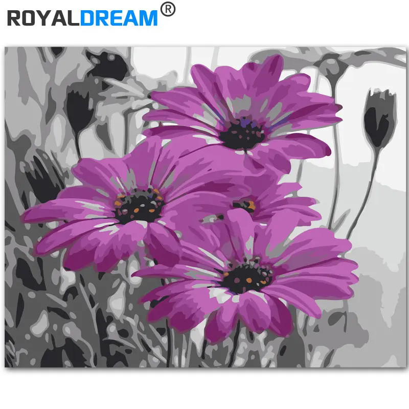 ROYALDREAM фиолетовые цветы DIY живопись по номерам холст Painitng домашний настенный художественный Рисунок Раскраска по номерам для домашнего декора - Цвет: zisehuaduo