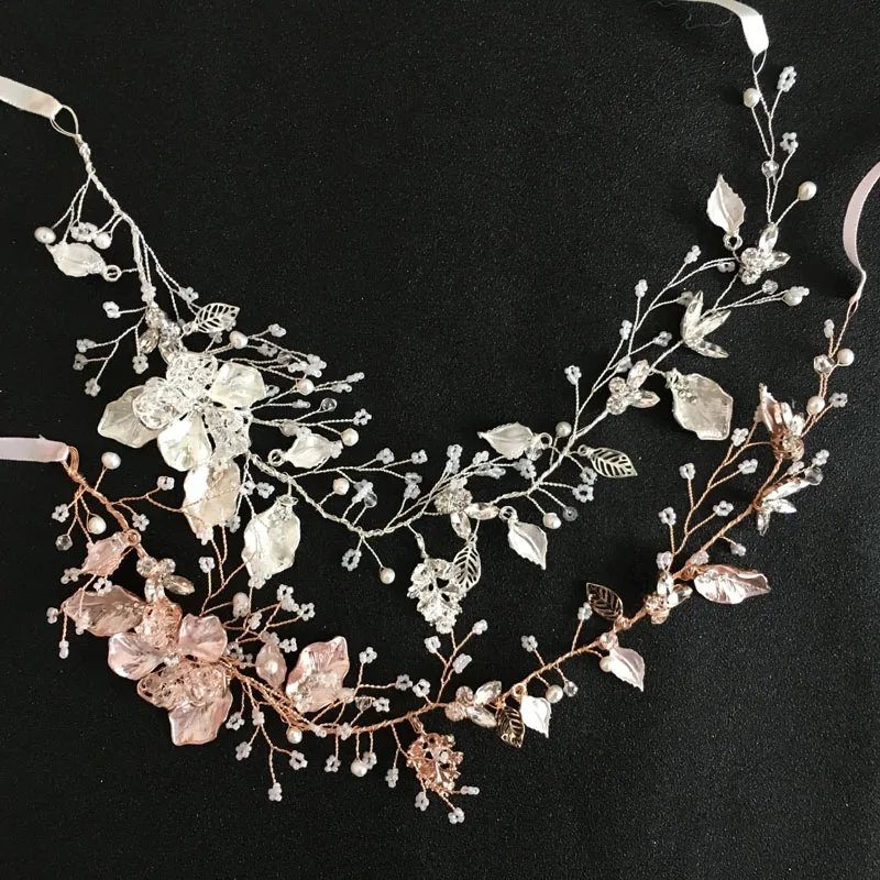 SLBRIDAL розовые золотые стразы натуральный жемчуг свадебные аксессуары для волос повязка для волос Свадебная повязка на голову ювелирные изделия для подружек невесты для женщин
