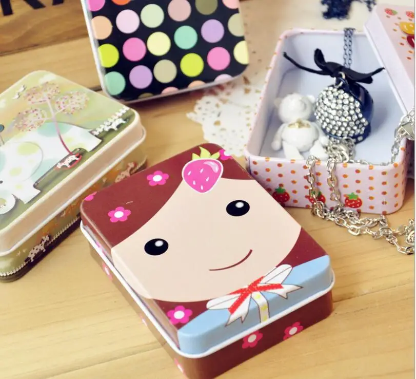 

Lovely Metal Rectangular Jewelry Storage Box Candy Tin Box Organizer Holder Trinket Gift Mini Cute 300pcs/lot Free shipping