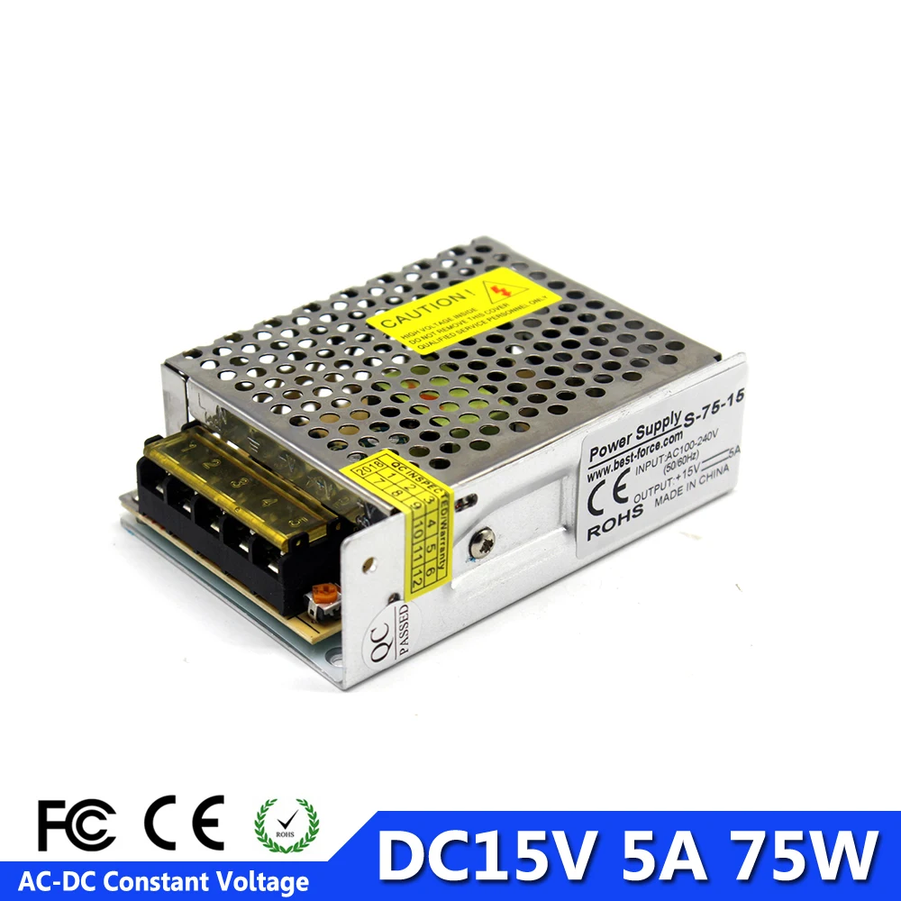 Постоянное напряжение DC15V 5A 75W импульсный источник питания трансформатор 100 240V AC к