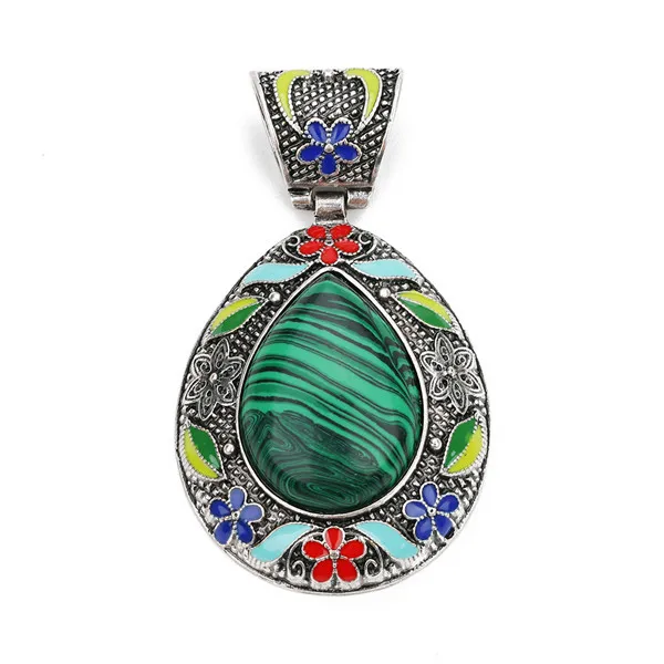 malachite Новинка Подвески Сделай Сам ювелирное изделие богемное этническое ожерелье в форме яйца 44*75 мм натуральный Опал Камень Абалон раковина - Окраска металла: malachite