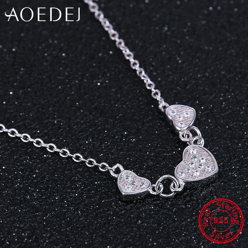 AOEDEJ 3 Кулон Сердце 925 пробы серебро Цепочки и ожерелья для Для женщин Роскошные