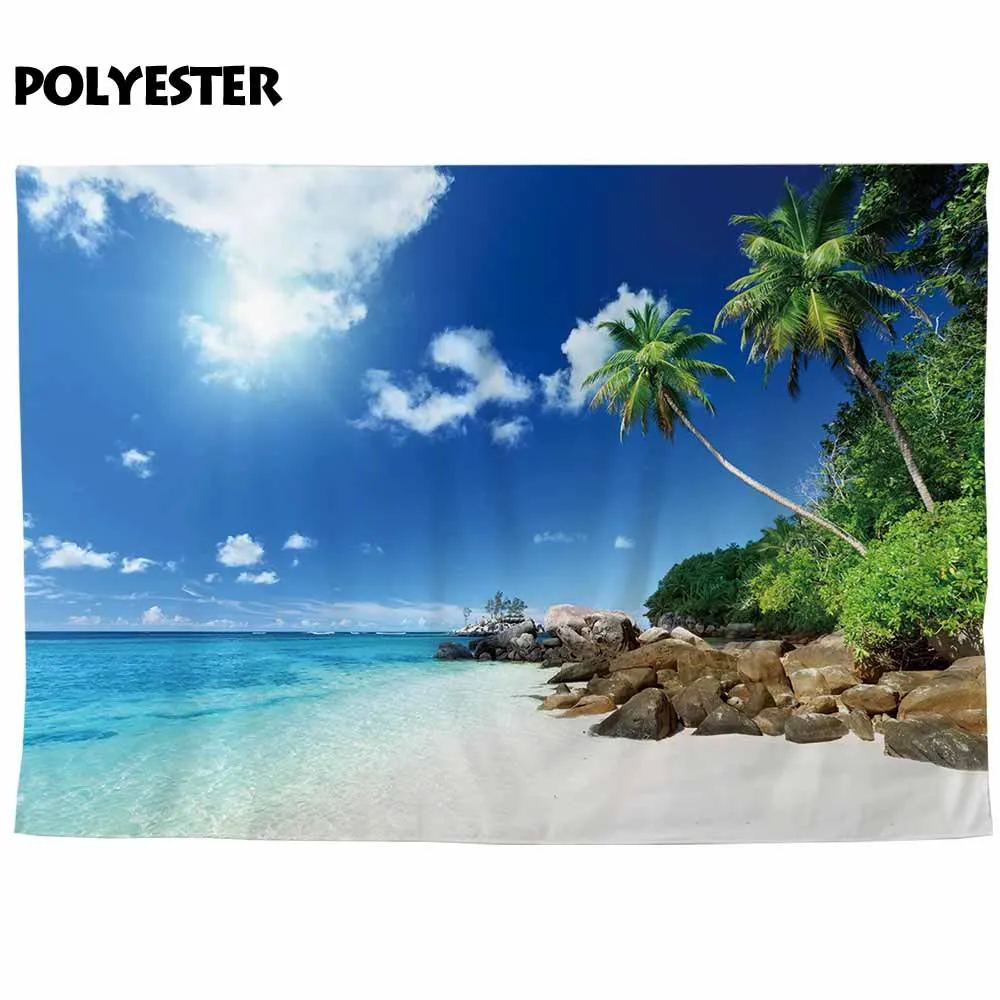 Allenjoy photography backdrop Summer blue sky sea sunny beach coconut tree background photophone photocall photo studio prop |