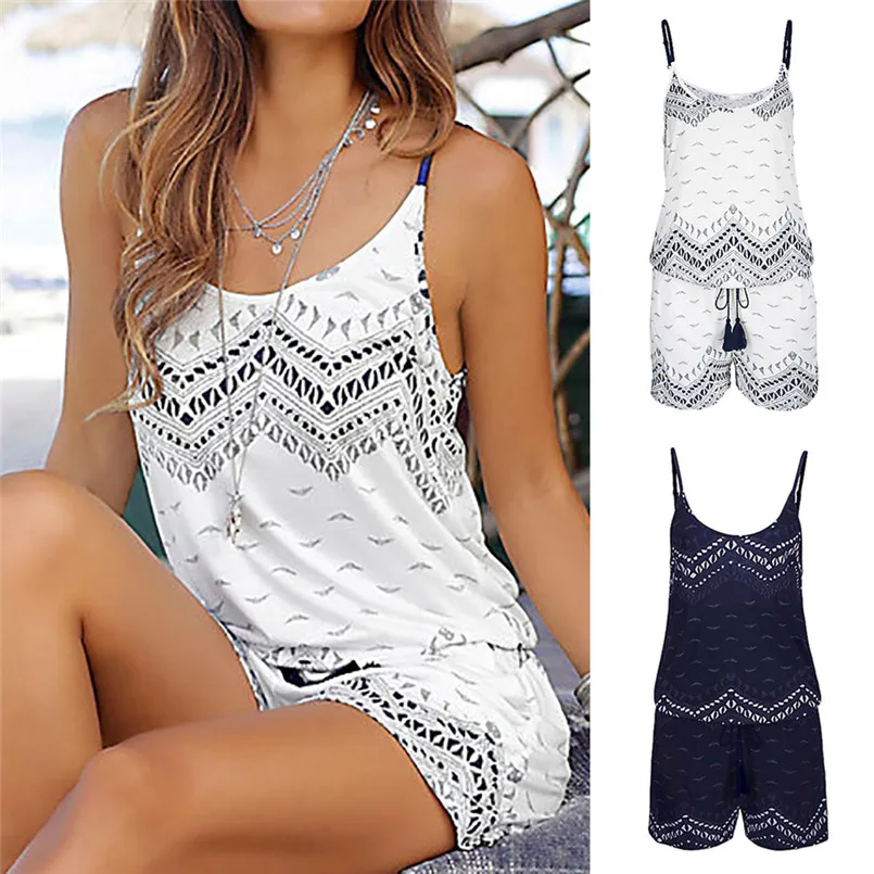 Женский пляжный комбинезон без рукавов с принтом #30|Комбинезоны c шортами| |