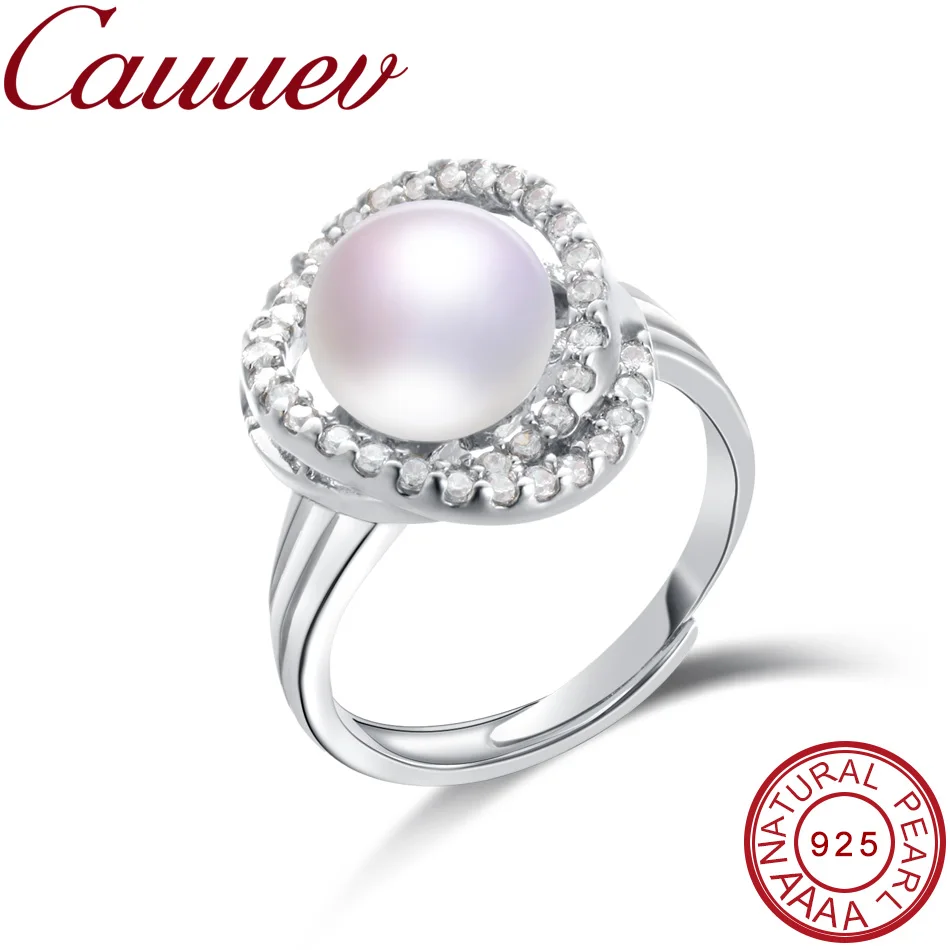 

Cauuev 100% real freshwater pearl ring for women 925 sterling silver adjustable ring big size 10mm AAAA natural pearl jewelry