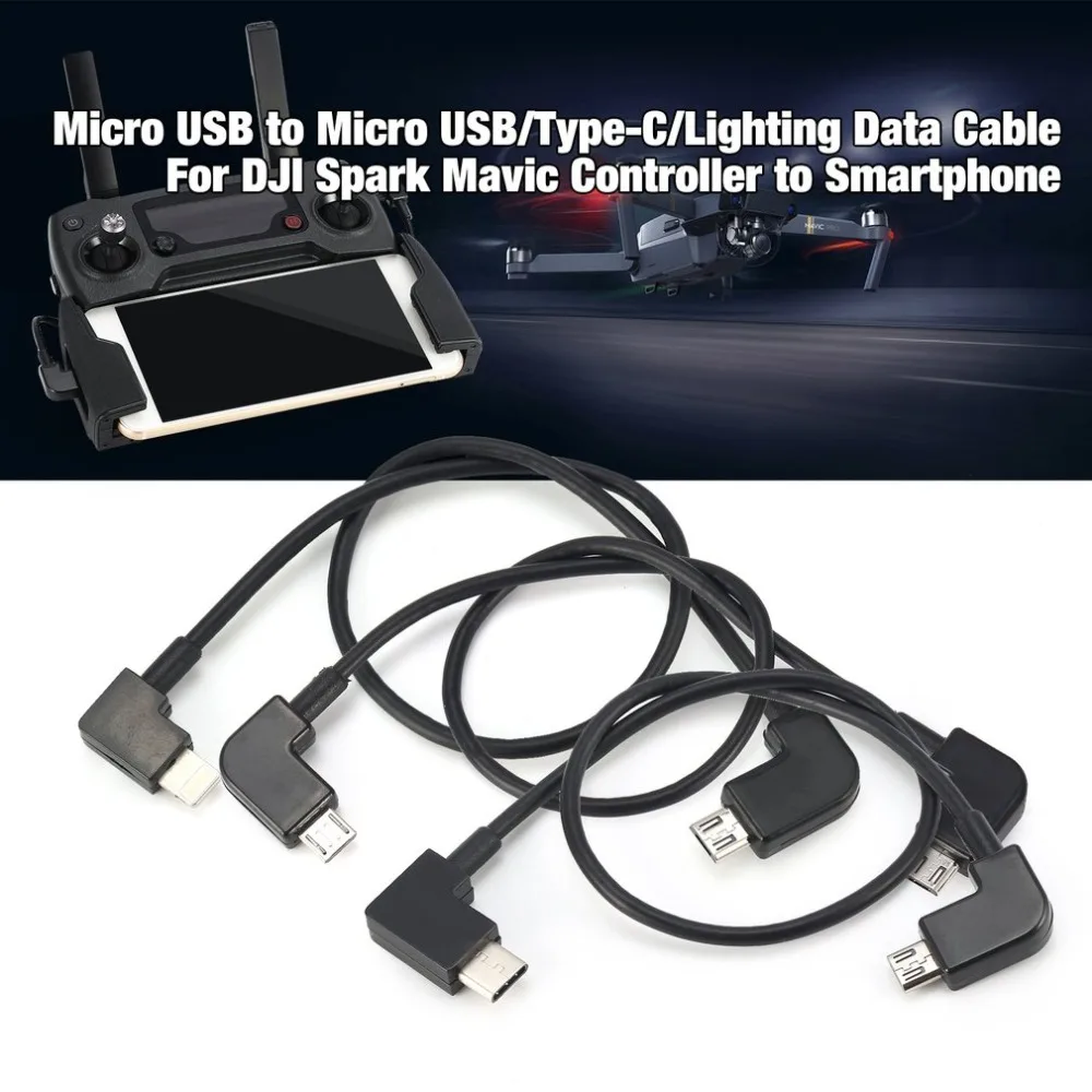 3 шт. Micro USB кабель для передачи данных линии для освещения/Тип C/Micro USB для DJI Spark Mavic Pro воздушный контроллер для смартфона