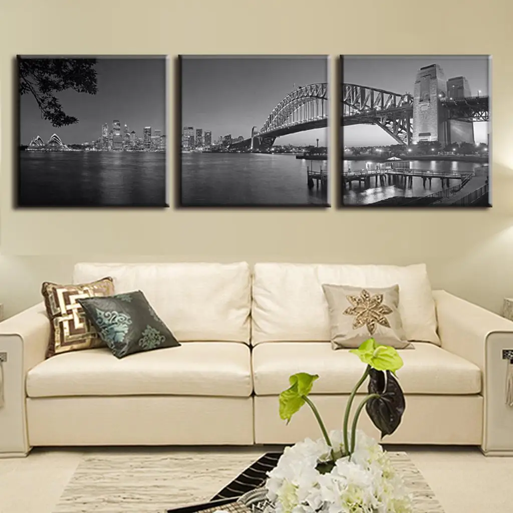 3 шт./компл. Сиднейский мост Харбор в сером цвете парусиновые принты пейзаж