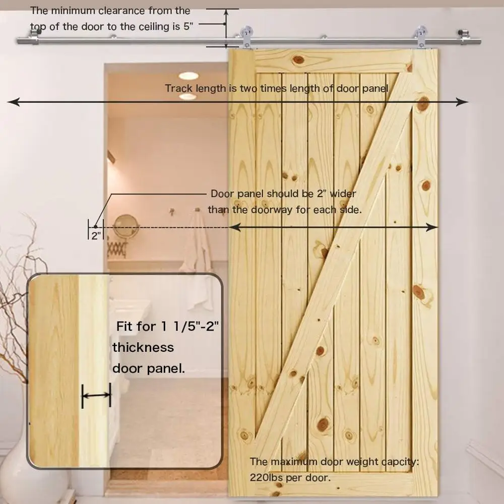LWZH 4 9 6 футов Т образная Серебристая нержавеющая сталь Puerta Corredera деревянная