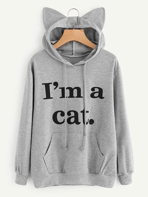 2017 Новый Забавный женский свитер с капюшоном и кошачьими ушками для девочек