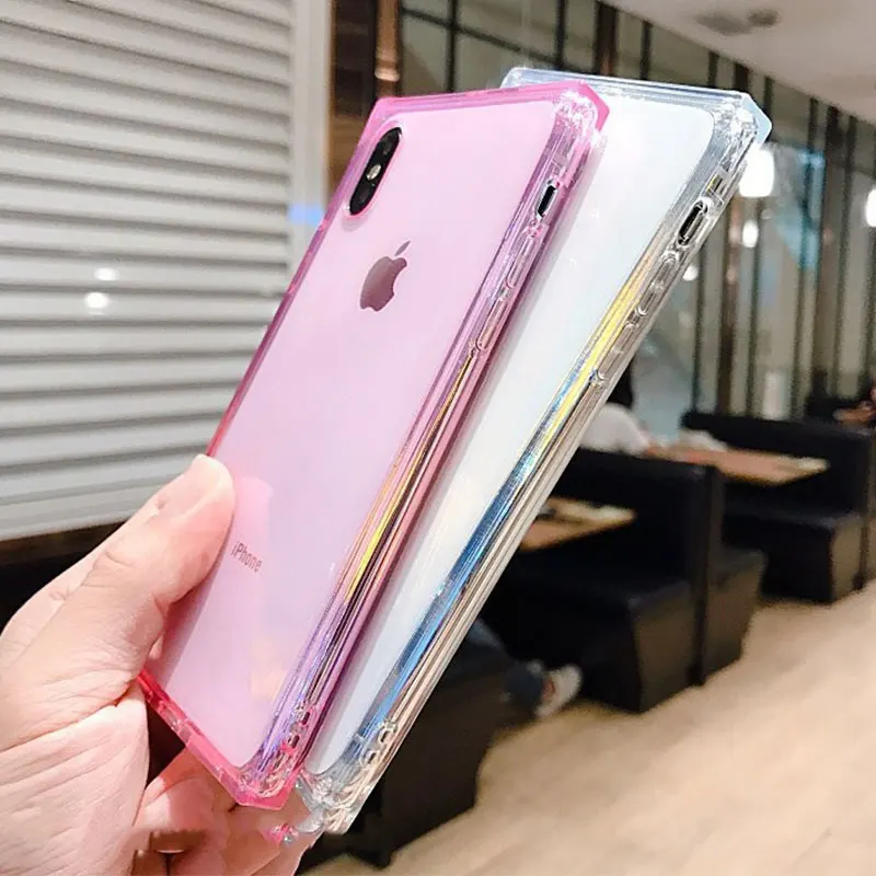 Модный квадратный прозрачный мягкий чехол из ТПУ для телефона iPhone X XS Max XR 11 Pro 7 8 Plus