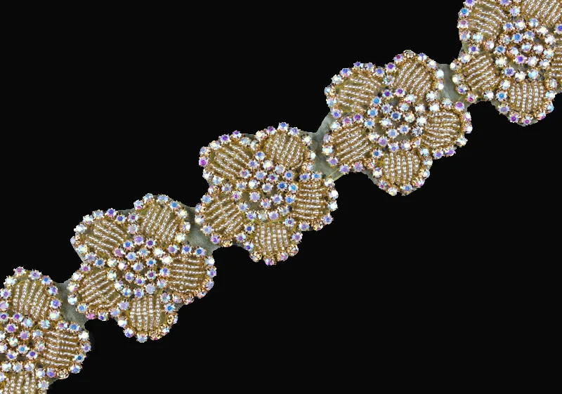 1 ярд золотой дизайн Ручной работы Бусины стразы аппликация отделка горячей