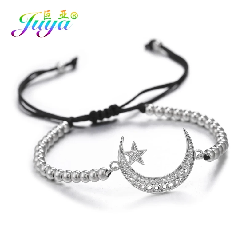 White Gold Juya ручной работы мусульманский для молитв Бог браслеты для женщин и мужчин ручной работы религиозный исламский полумесяц Шарм с Луной и звездой браслеты поставки - Окраска металла: White Gold