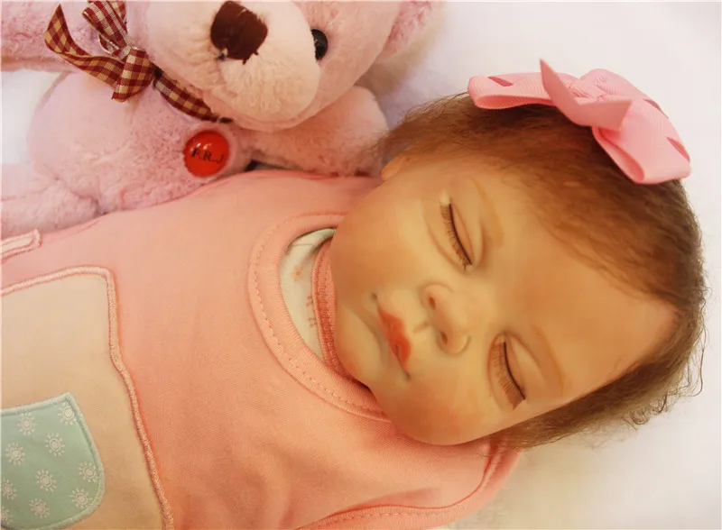 

silicone reborn dolls 22" 55cm lifelike newborn girl reborn babies with bear plush doll children sleeping dolls bebes bonecas