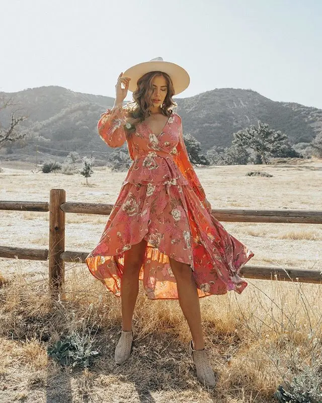 BOHOFREE эластичная резинка на талии Цветочный Макси Saia Gypsy Boho шикарный стиль Rosa юбка