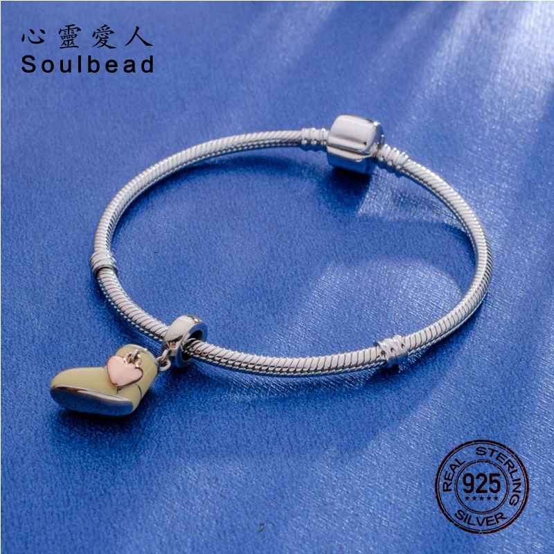Soulbead S925 Стерлинговое Серебро с розовым золотом эмалевые акценты снежные сапоги