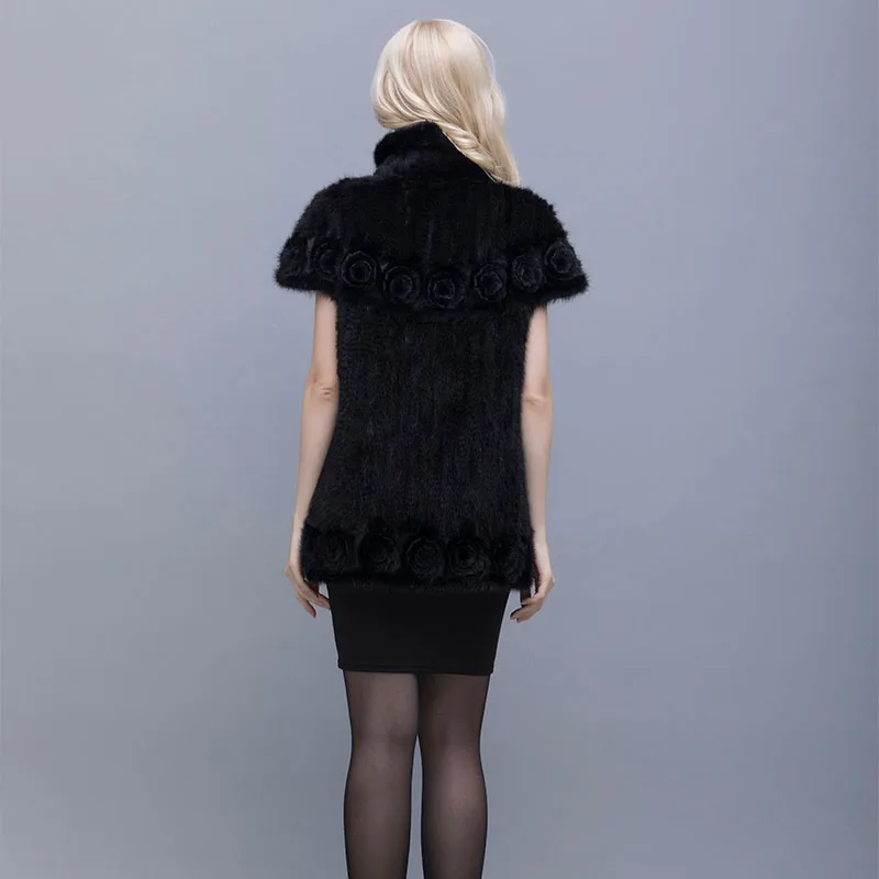 Mink knitted coat  The real fur knitted jacket Stylish Lapel bat sleeve  A woman with flowers in winter warm clothing L-4XL