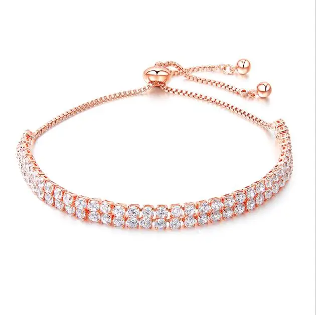rose gold Seanuo регулируемый Полный кубический цирконий женский очаровательный свадебный браслет Мода розовое золото браслет с кристаллами девушка - Окраска металла: rose gold