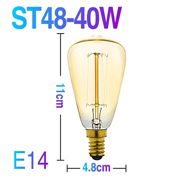 Ампулы Ретро Винтаж Эдисон лампы ST64 G95 ST48 T10 T185 T300 T45 E14 E27 220 В лампа накаливания лампы накаливания светильник теплый белый - Цвет: ST48 E14 40W