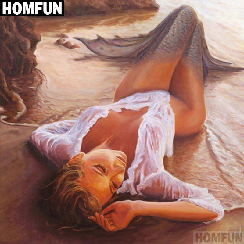 Алмазная живопись HOMFUN A00570 картина Русалка красавица с полными