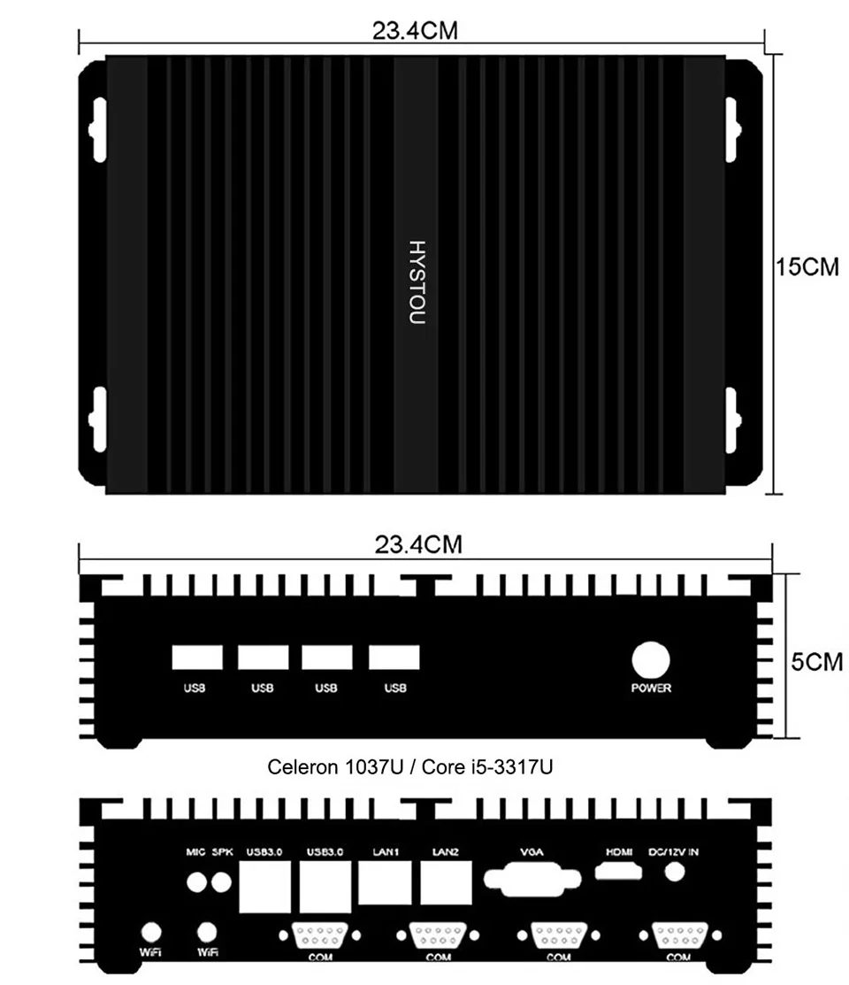 HYSTOU промышленный ПК Intel Core i5 3317u 1037u 1007u Мини ПК Windows 10 tv Box HDMI VGA Dual LAN 4 RS232 8 USB прочный ПК pfsense
