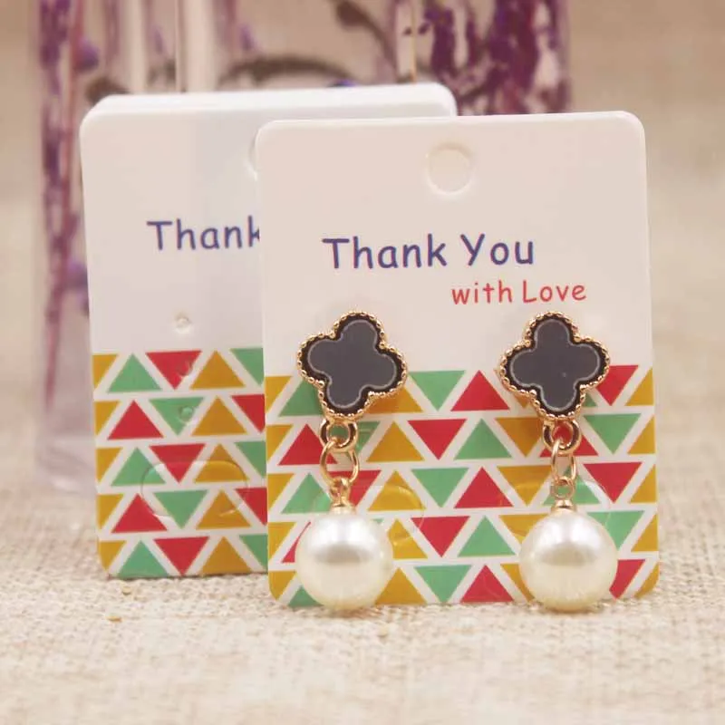 card same as pic 5*4 см Висячие серьги в форме Ловец снов, серьги с узором в виде цветов, цветные серьги с принтом, упаковка для ювелирных изделий, 100 шт./партия - Цвет: card same as pic