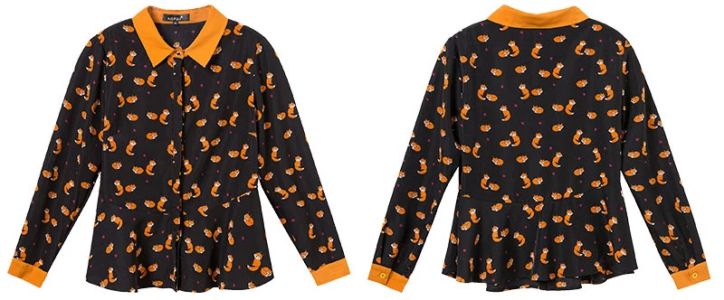 AOFULI M/L/XL элегантная повседневная рубашка с принтом лисы для женщин Весна размера плюс блузка с длинным рукавом весна осень топы с рюшами B6187
