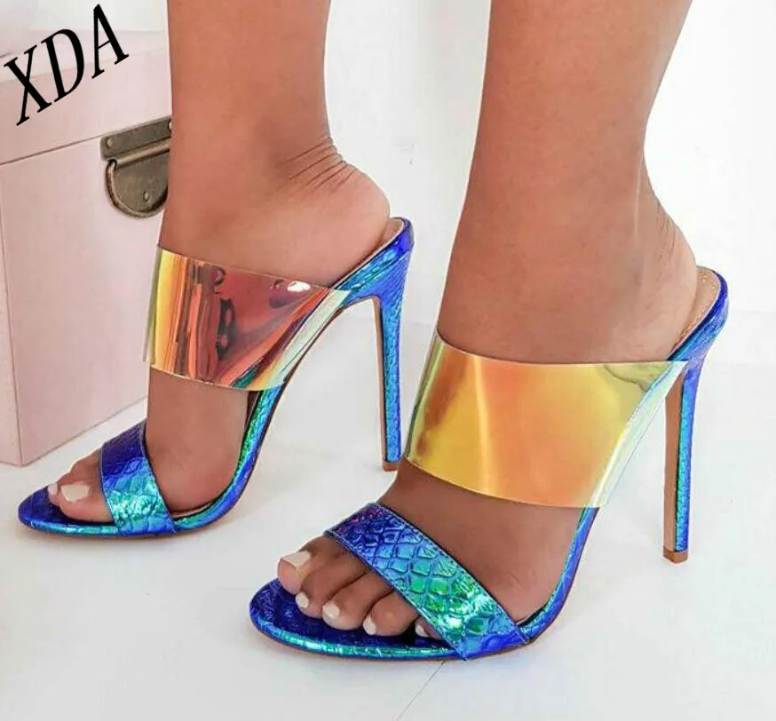 XDA ПВХ женские шлепанцы открытый носок обувь однотонные ботильоны-Обёрточная