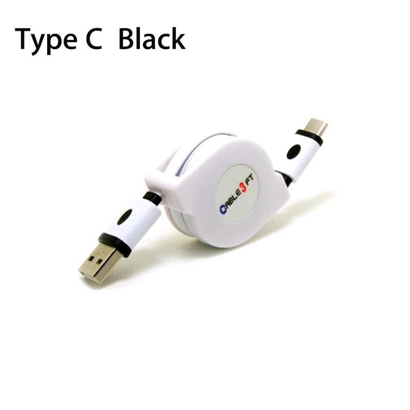 Black Type C cable 2 м 3 м usb type C выдвижной кабель для samsung A50 S10 S9 S10E huawei p20 p30 mate20 mate10 oneplus 7 pro Кабель зарядного устройства для телефона - Цвет: Black Type C cable