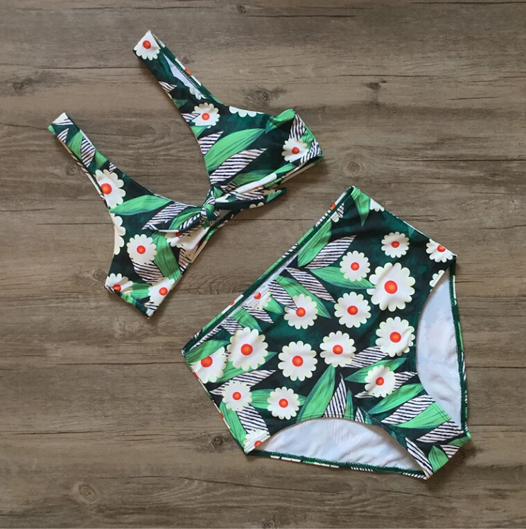 Новый сексуальный женский купальный костюм с принтом зеленых листьев комплект