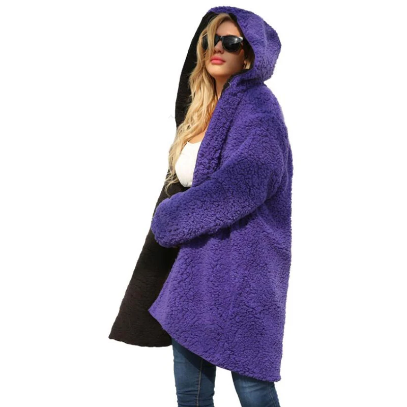 Женское кашемировое пальто с капюшоном утолщенный теплый кардиган флисовой